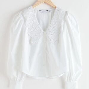 & Other Stories Embroidered Collar Puff Sleeve Blouse